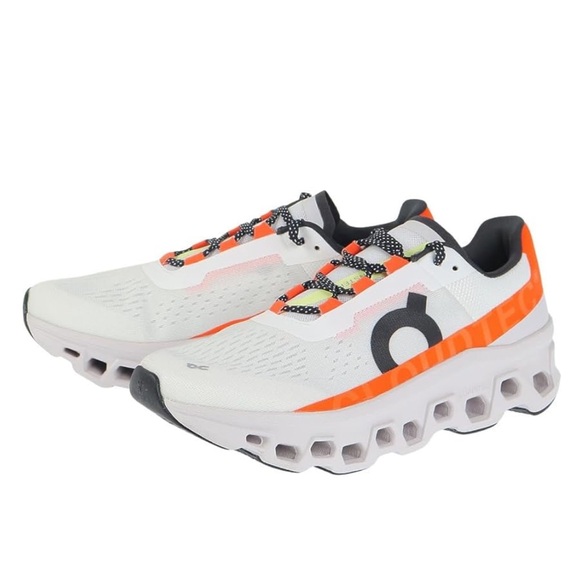 On Running Shoes - On Running Cloudmonster White and Orange Shoes